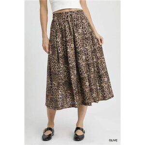 Umgee Drawstring Leopard Midi Skirt